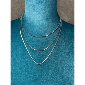Universal Thread Layered Silver Snake Chain Necklace Minimalist Multi Strand